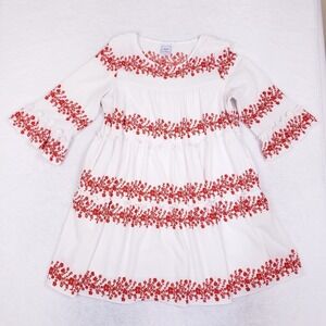 VIVI BY VIOLET WEEKEND Dress XL Tiered Mini White Red Floral Boho Bell Sleeve